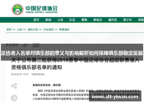 足协准入名单对俱乐部的意义与影响解析如何保障俱乐部稳定发展 足协准入名单对俱乐部的意义与影响解析如何保障俱乐部稳定发展